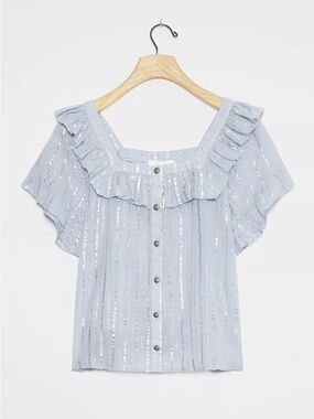 Leora Shimmer Ruffle Babydoll Blouse by Anthropology